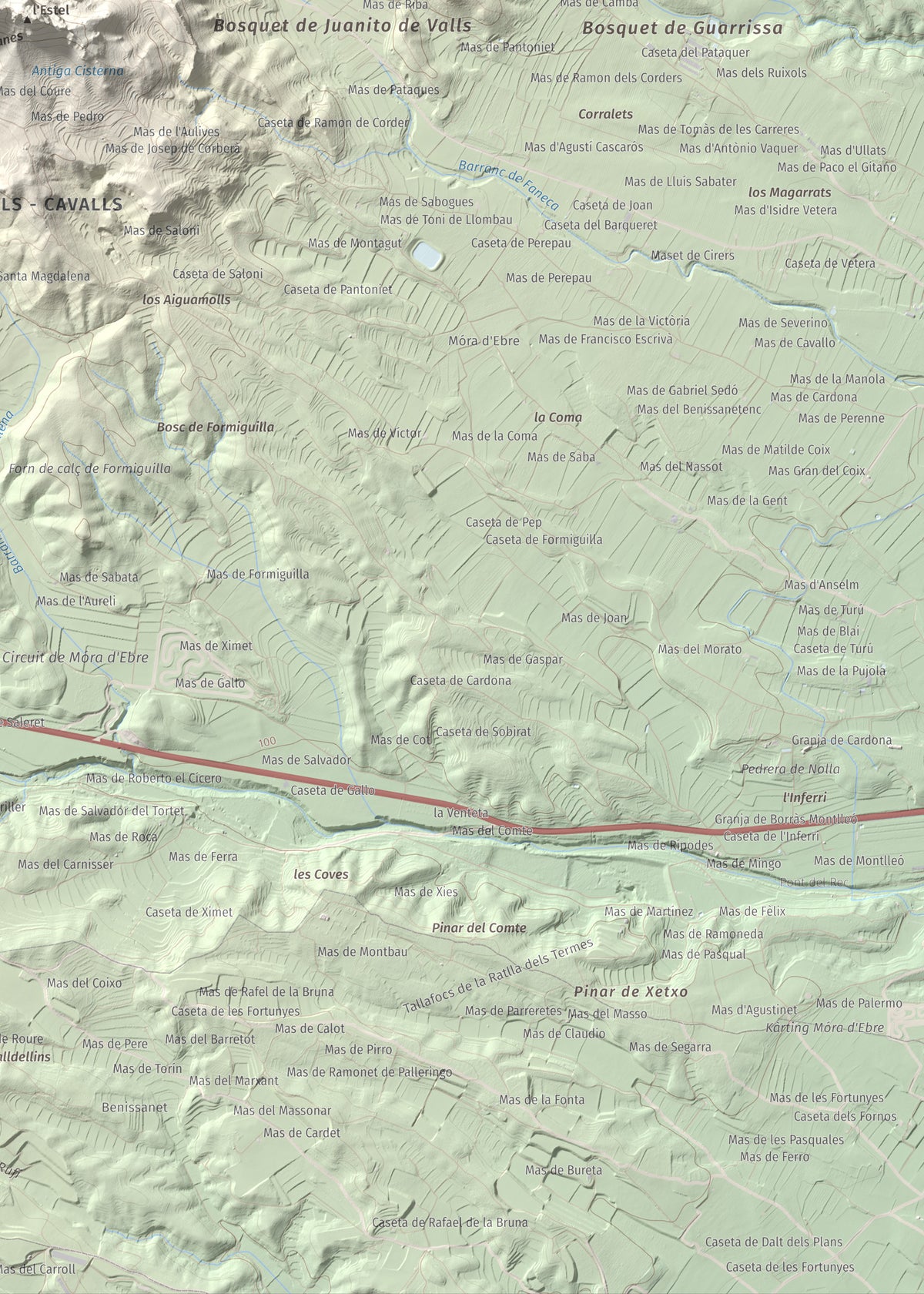 Mapa de relieve de La Picossa, 499 m, Ribera d'Ebre, lámina 100 Cims de Trobart. Detalle de la zona inferior derecha. 50 × 70 cm.