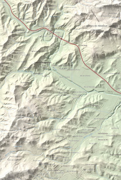 Mapa de relieve de La Picossa, 499 m, Ribera d'Ebre, lámina 100 Cims de Trobart. Detalle de la zona inferior izquierda. 61 × 91 cm.