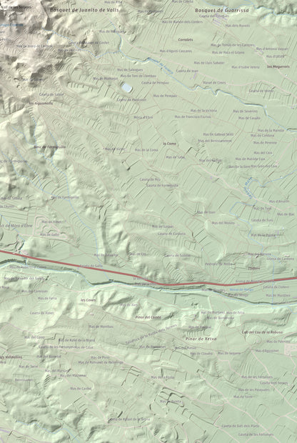 Mapa de relieve de La Picossa, 499 m, Ribera d'Ebre, lámina 100 Cims de Trobart. Detalle de la zona inferior derecha. 61 × 91 cm.