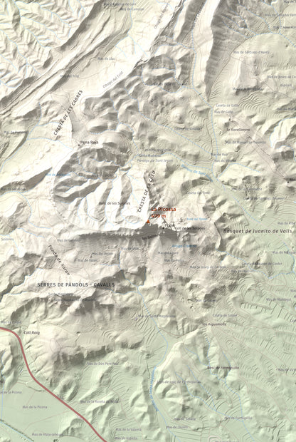 Mapa de relieve de La Picossa, 499 m, Ribera d'Ebre, lámina 100 Cims de Trobart. Detalle de la zona central. 61 × 91 cm.