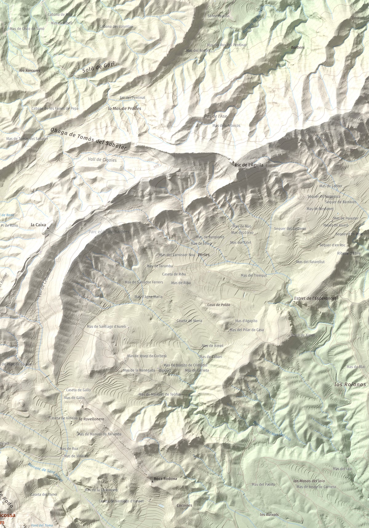 Mapa de relieve de La Picossa, 499 m, Ribera d'Ebre, lámina 100 Cims de Trobart. Detalle de la zona superior derecha. 70 × 100 cm.