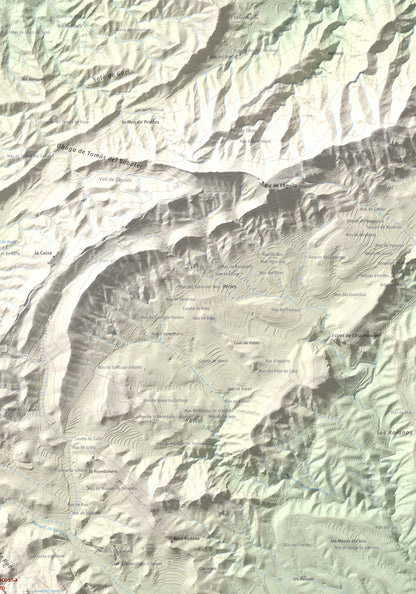 Mapa de relieve de La Picossa, 499 m, Ribera d'Ebre, lámina 100 Cims de Trobart. Detalle de la zona superior derecha. 70 × 100 cm.