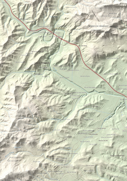 Mapa de relieve de La Picossa, 499 m, Ribera d'Ebre, lámina 100 Cims de Trobart. Detalle de la zona inferior izquierda. 70 × 100 cm.