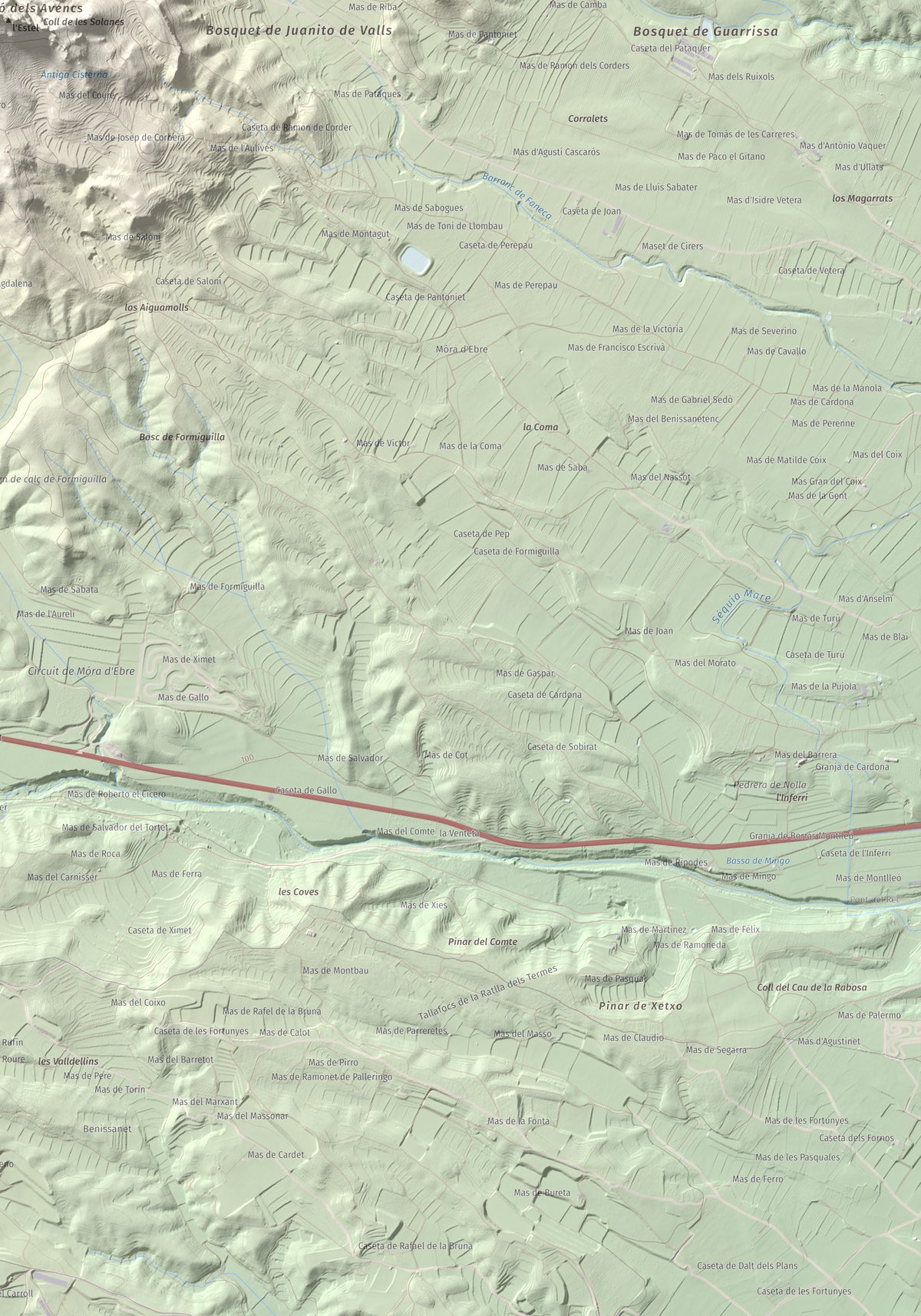 Mapa de relieve de La Picossa, 499 m, Ribera d'Ebre, lámina 100 Cims de Trobart. Detalle de la zona inferior derecha. 70 × 100 cm.