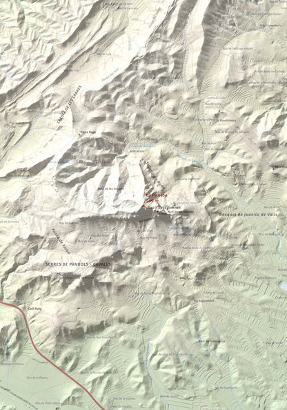 Mapa de relieve de La Picossa, 499 m, Ribera d'Ebre, lámina 100 Cims de Trobart. Detalle de la zona central. 70 × 100 cm.