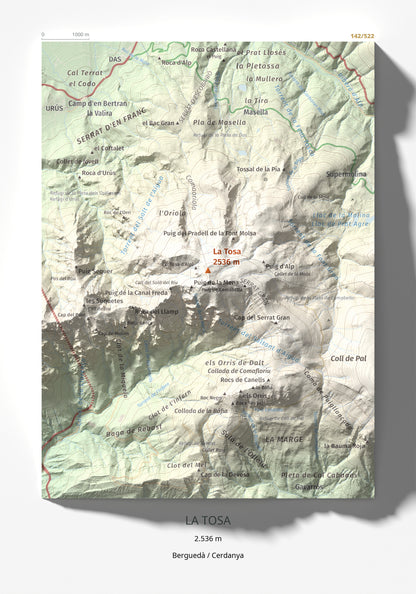 Mapa de relieve de La Tosa, 2536 m, Berguedà · Cerdanya, lámina 100 Cims de Trobart 21 × 30 cm.