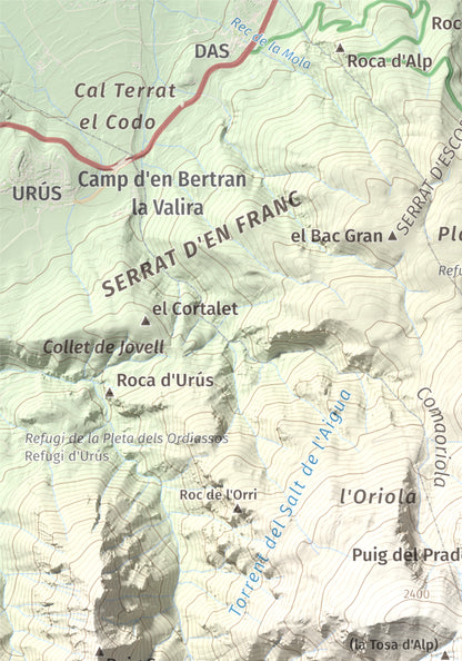 Mapa de relieve de La Tosa, 2536 m, Berguedà · Cerdanya, lámina 100 Cims de Trobart. Detalle de la zona superior izquierda. 21 × 30 cm.