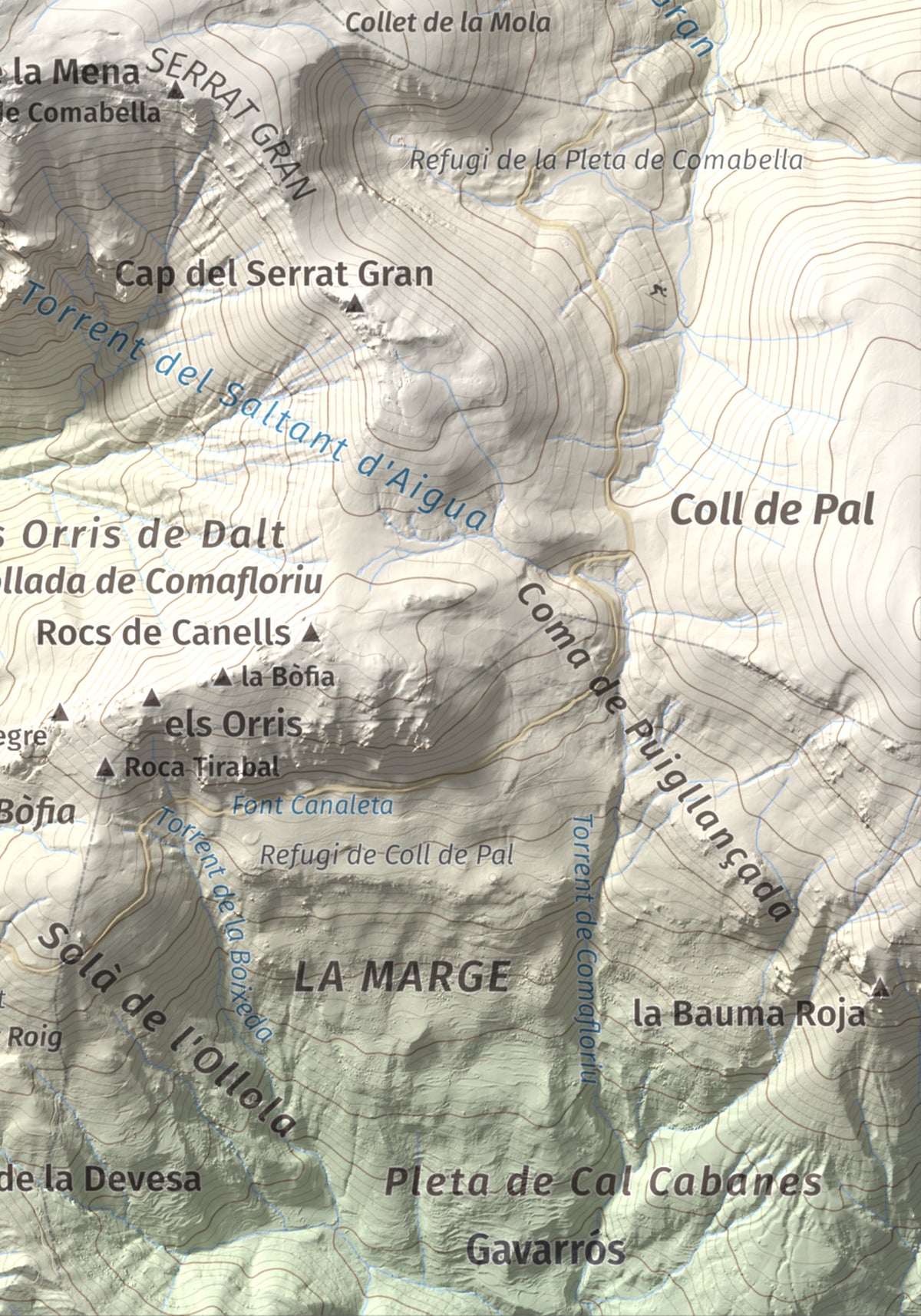 Mapa de relieve de La Tosa, 2536 m, Berguedà · Cerdanya, lámina 100 Cims de Trobart. Detalle de la zona inferior derecha. 21 × 30 cm.