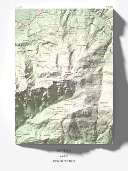 Mapa de relieve de La Tosa, 2536 m, Berguedà · Cerdanya, lámina 100 Cims de Trobart 30 × 40 cm.
