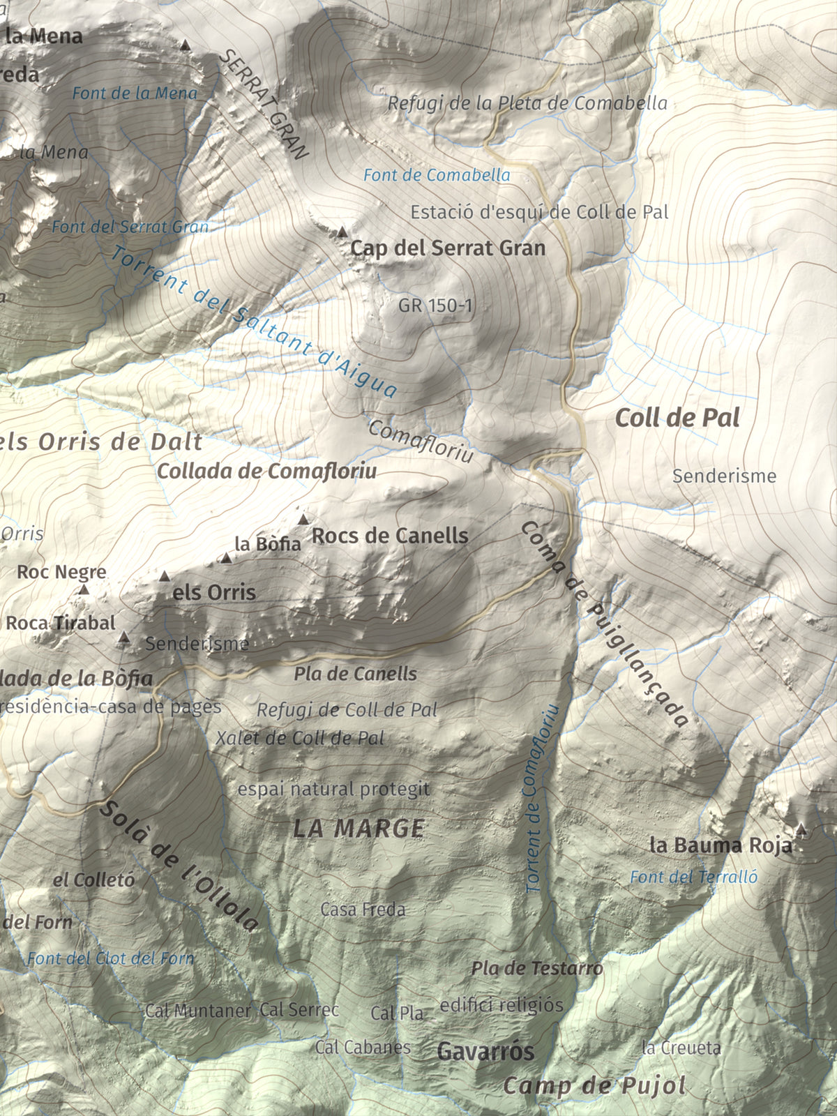 Mapa de relieve de La Tosa, 2536 m, Berguedà · Cerdanya, lámina 100 Cims de Trobart. Detalle de la zona inferior derecha. 30 × 40 cm.