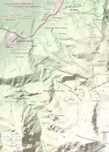 Mapa de relieve de La Tosa, 2536 m, Berguedà · Cerdanya, lámina 100 Cims de Trobart. Detalle de la zona superior izquierda. 50 × 70 cm.