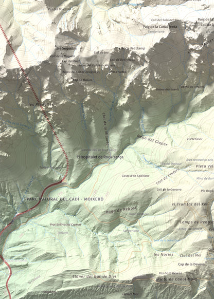 Mapa de relieve de La Tosa, 2536 m, Berguedà · Cerdanya, lámina 100 Cims de Trobart. Detalle de la zona inferior izquierda. 50 × 70 cm.