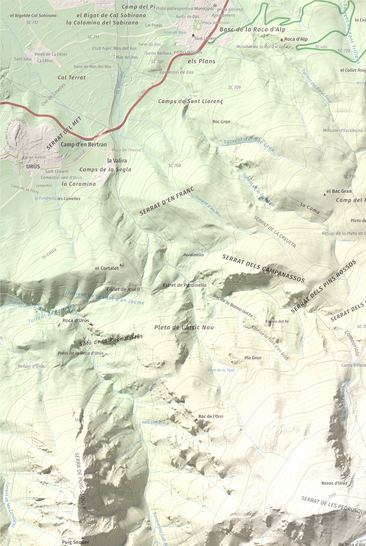 Mapa de relieve de La Tosa, 2536 m, Berguedà · Cerdanya, lámina 100 Cims de Trobart. Detalle de la zona superior izquierda. 61 × 91 cm.
