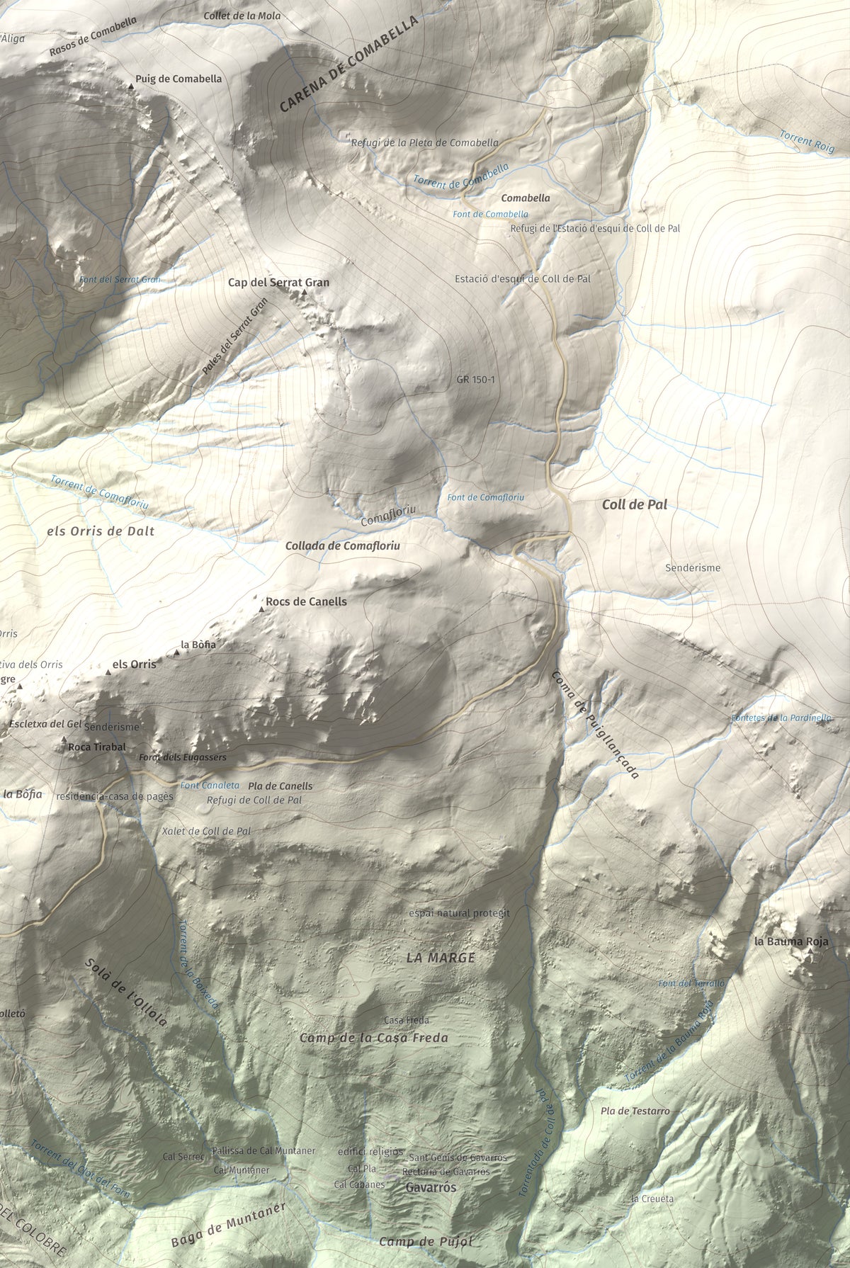 Mapa de relieve de La Tosa, 2536 m, Berguedà · Cerdanya, lámina 100 Cims de Trobart. Detalle de la zona inferior derecha. 61 × 91 cm.