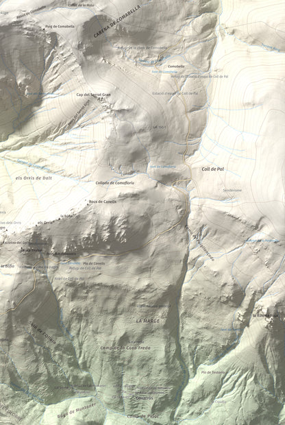 Mapa de relieve de La Tosa, 2536 m, Berguedà · Cerdanya, lámina 100 Cims de Trobart. Detalle de la zona inferior derecha. 61 × 91 cm.