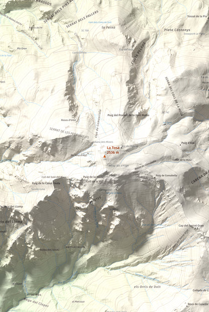 Mapa de relieve de La Tosa, 2536 m, Berguedà · Cerdanya, lámina 100 Cims de Trobart. Detalle de la zona central. 61 × 91 cm.