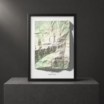 Mapa de relieve de La Tosa, 2536 m, Berguedà · Cerdanya, lámina 100 Cims de Trobart. Presentación enmarcada. 70 × 100 cm.