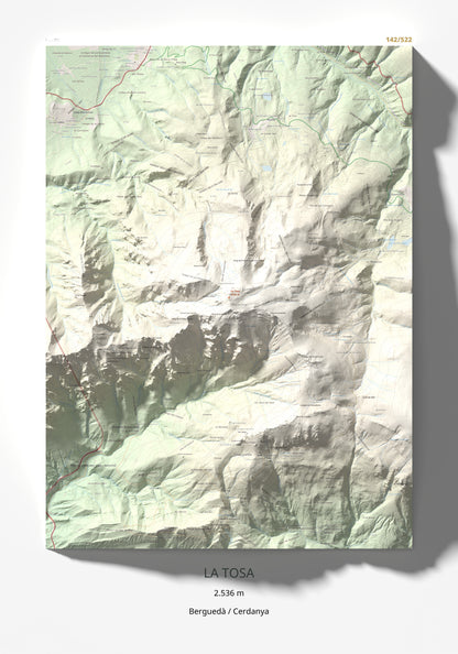 Mapa de relieve de La Tosa, 2536 m, Berguedà · Cerdanya, lámina 100 Cims de Trobart 70 × 100 cm.