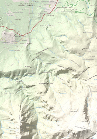 Mapa de relieve de La Tosa, 2536 m, Berguedà · Cerdanya, lámina 100 Cims de Trobart. Detalle de la zona superior izquierda. 70 × 100 cm.