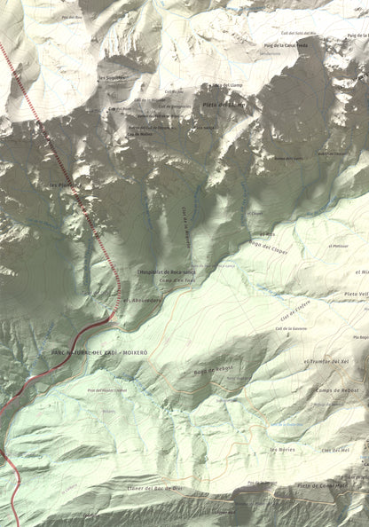 Mapa de relieve de La Tosa, 2536 m, Berguedà · Cerdanya, lámina 100 Cims de Trobart. Detalle de la zona inferior izquierda. 70 × 100 cm.