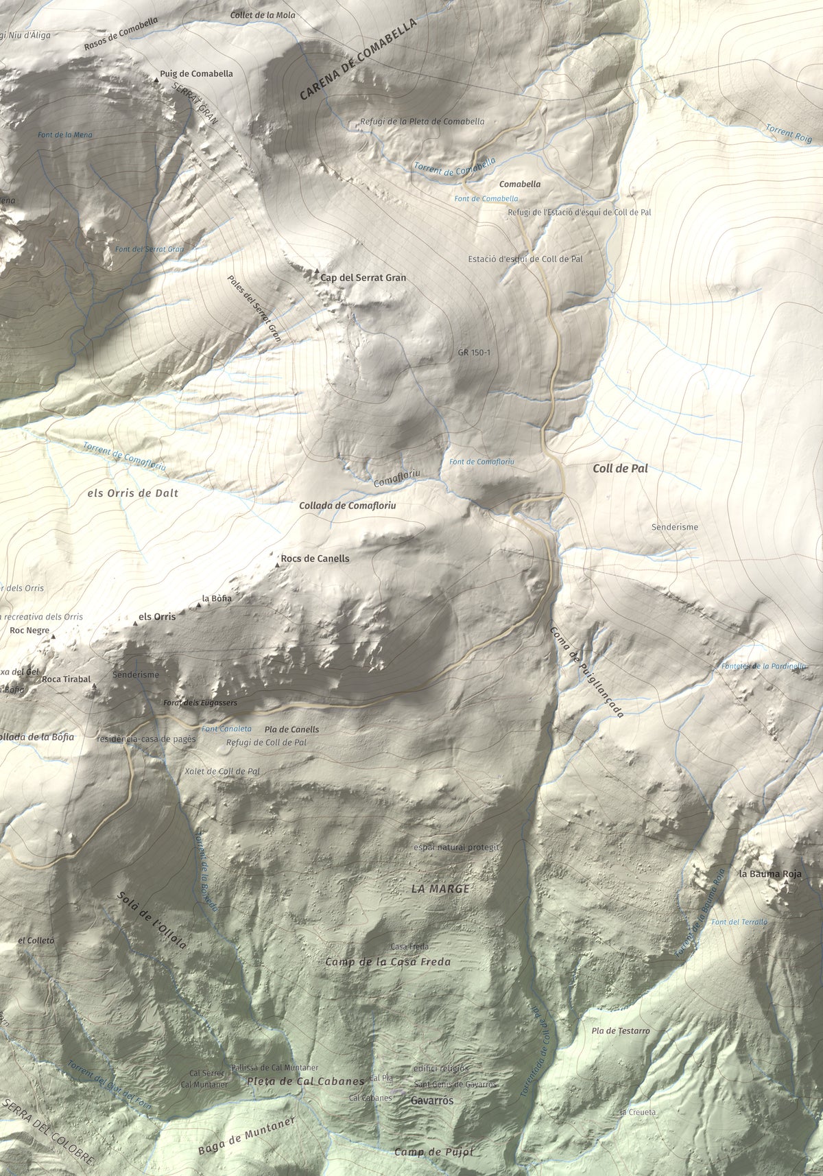 Mapa de relieve de La Tosa, 2536 m, Berguedà · Cerdanya, lámina 100 Cims de Trobart. Detalle de la zona inferior derecha. 70 × 100 cm.