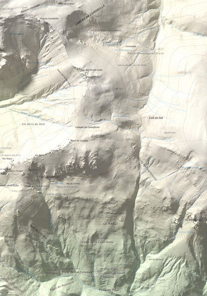 Mapa de relieve de La Tosa, 2536 m, Berguedà · Cerdanya, lámina 100 Cims de Trobart. Detalle de la zona inferior derecha. 70 × 100 cm.