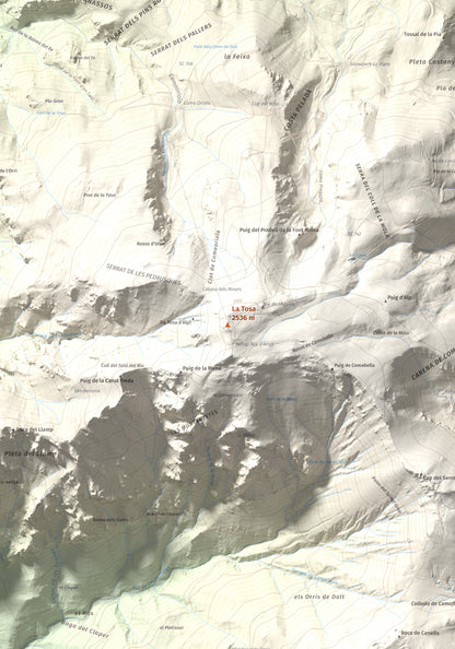 Mapa de relieve de La Tosa, 2536 m, Berguedà · Cerdanya, lámina 100 Cims de Trobart. Detalle de la zona central. 70 × 100 cm.