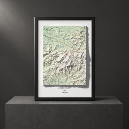 Mapa topogràfic del relleu: La Tossa (Tivissa), 718 m. Presentació emmarcada. 21 × 30 cm.