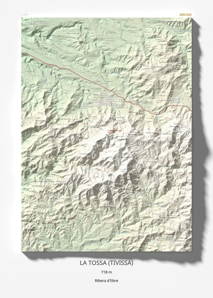 Mapa topogràfic del relleu: La Tossa (Tivissa), 718 m. Làmina completa. 50 × 70 cm.