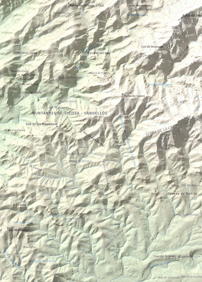 Mapa topogràfic del relleu: La Tossa (Tivissa), 718 m. Detall de la zona inferior esquerra. 50 × 70 cm.