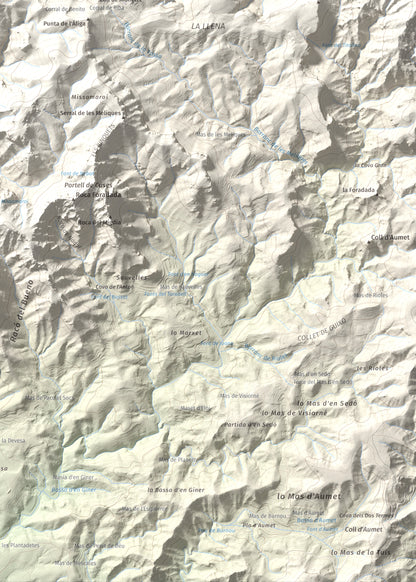 Mapa topogràfic del relleu: La Tossa (Tivissa), 718 m. Detall de la zona inferior dreta. 50 × 70 cm.