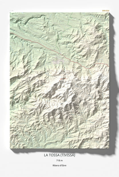 Mapa topogràfic del relleu: La Tossa (Tivissa), 718 m. Làmina completa. 61 × 91 cm.
