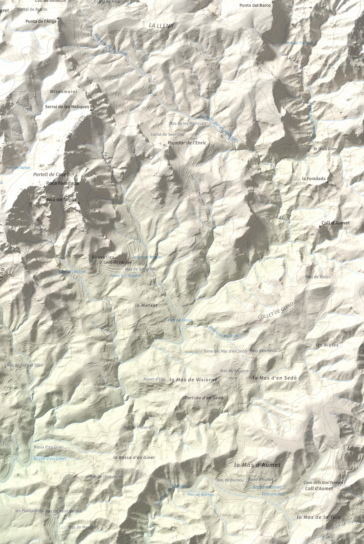 Mapa topogràfic del relleu: La Tossa (Tivissa), 718 m. Detall de la zona inferior dreta. 61 × 91 cm.