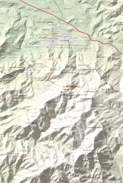 Mapa topogràfic del relleu: La Tossa (Tivissa), 718 m. Detall de la zona central. 61 × 91 cm.