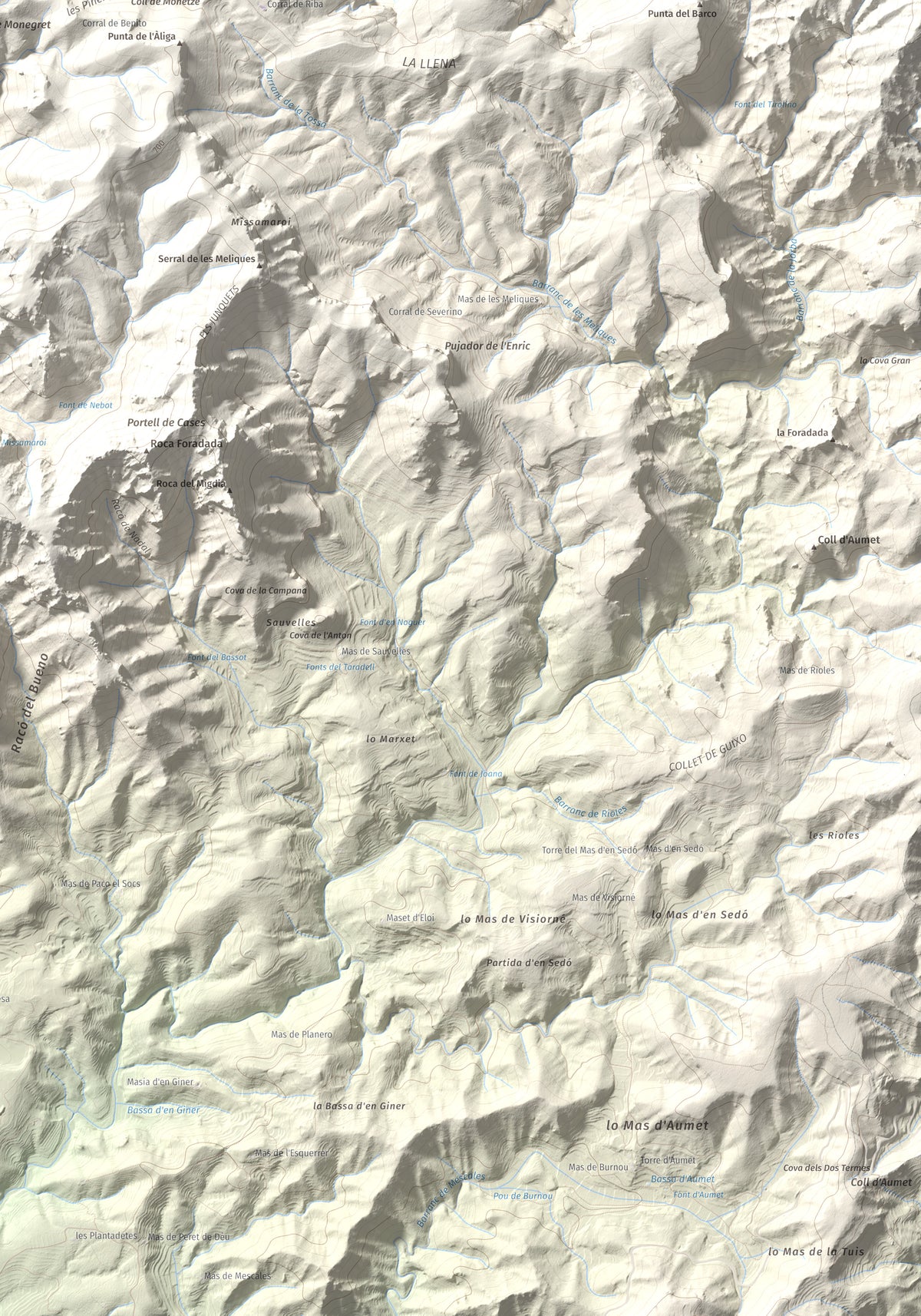Mapa topogràfic del relleu: La Tossa (Tivissa), 718 m. Detall de la zona inferior dreta. 70 × 100 cm.