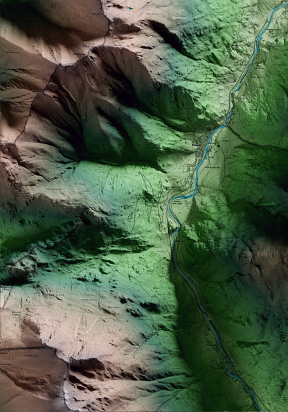 Mapa artístico del relieve de Les, al Aran, con 15 km de entorno y base topográfica ICGC. Detalle de la zona inferior izquierda.