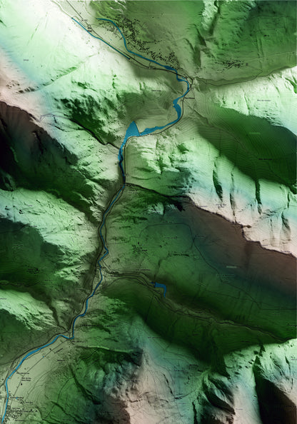 Mapa artístico del relieve de Les, al Aran, con 15 km de entorno y base topográfica ICGC. Detalle de la zona superior derecha.