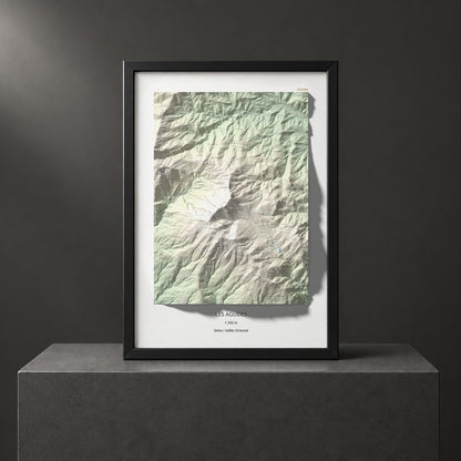 Mapa de relieve de Les Agudes, 1705 m, Selva · Vallès Oriental, lámina 100 Cims de Trobart. Presentación enmarcada. 70 × 100 cm.