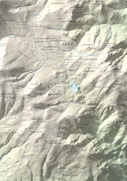 Mapa de relieve de Les Agudes, 1705 m, Selva · Vallès Oriental, lámina 100 Cims de Trobart. Detalle de la zona inferior derecha. 70 × 100 cm.