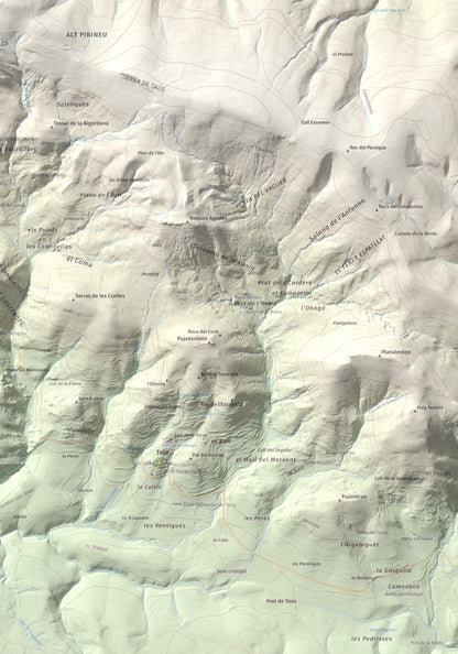 Mapa de relieve de Les Piques, 1969 m, Alt Urgell, lámina 100 Cims de Trobart. Detalle de la zona inferior derecha. 70 × 100 cm.
