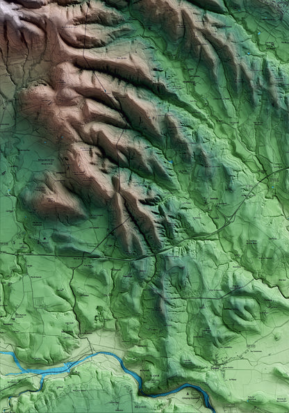 Mapa artístico del relieve de Lladó, al Alt Empordà, con 15 km de entorno y base topográfica ICGC. Detalle de la zona inferior izquierda.