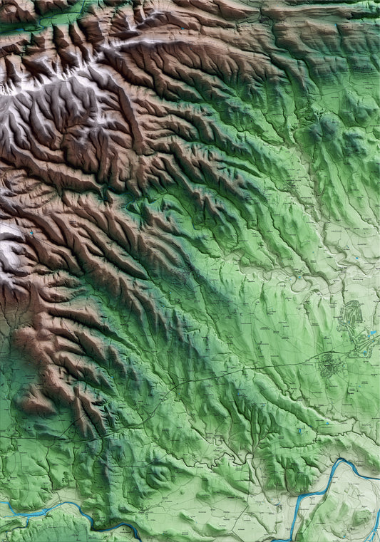 Mapa artístico del relieve de Lladó, al Alt Empordà, con 15 km de entorno y base topográfica ICGC