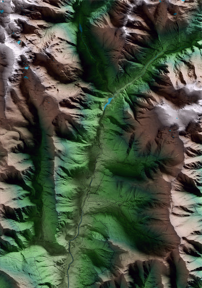 Mapa artístico del relieve de Lladorre, al Pallars Sobirà, con 15 km de entorno y base topográfica ICGC