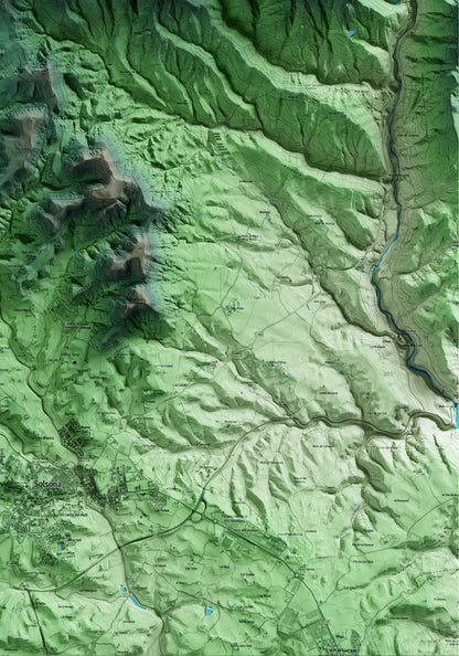 Mapa artístico del relieve de Lladurs, al Solsonès, con 15 km de entorno y base topográfica ICGC. Detalle de la zona inferior derecha.