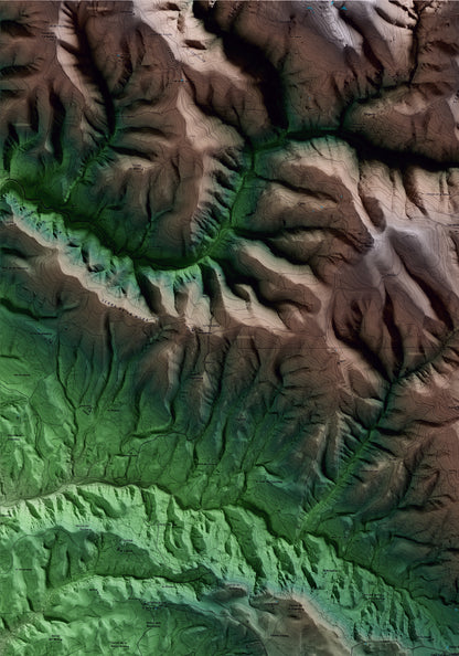 Mapa artístico del relieve de Lladurs, al Solsonès, con 15 km de entorno y base topográfica ICGC. Detalle de la zona superior izquierda.