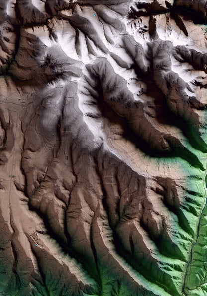 Mapa artístico del relieve de Lladurs, al Solsonès, con 15 km de entorno y base topográfica ICGC. Detalle de la zona superior derecha.