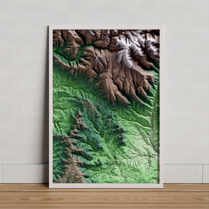 Mapa artístico del relieve de Lladurs, al Solsonès, con 15 km de entorno y base topográfica ICGC. Presentación enmarcada.