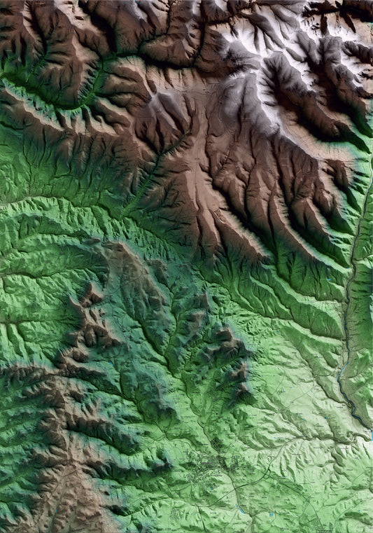 Mapa artístico del relieve de Lladurs, al Solsonès, con 15 km de entorno y base topográfica ICGC