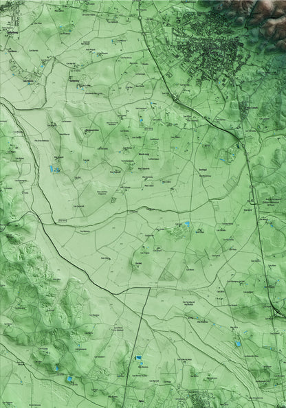 Mapa artístico del relieve de Llagostera, al Gironès, con 15 km de entorno y base topográfica ICGC. Detalle de la zona superior izquierda.