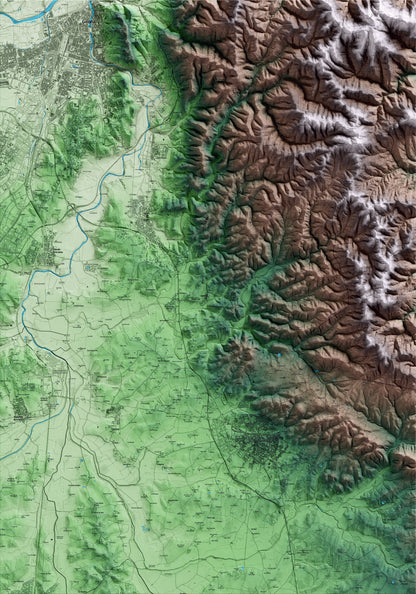 Mapa artístico del relieve de Llambilles, al Gironès, con 15 km de entorno y base topográfica ICGC